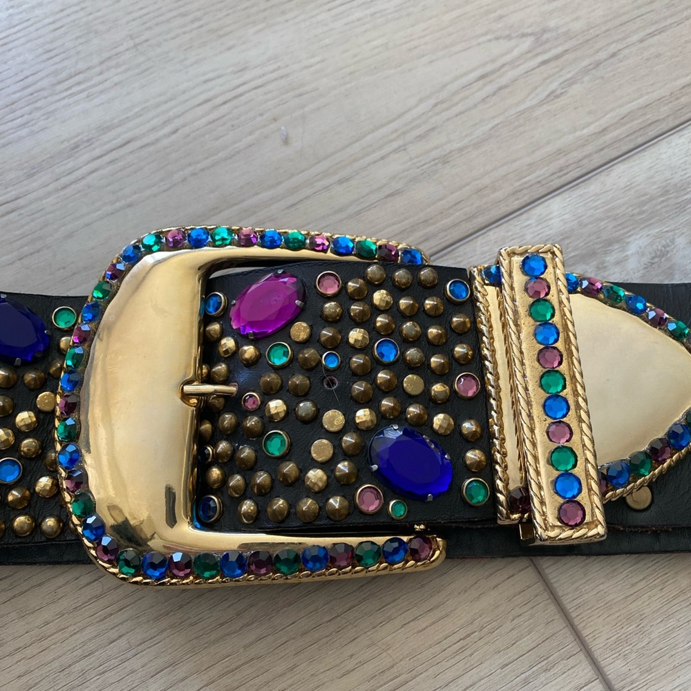 Michael Morrison Belt.  Black Leather.  3” x 37”   Closures 24” - 30”. INTACT !